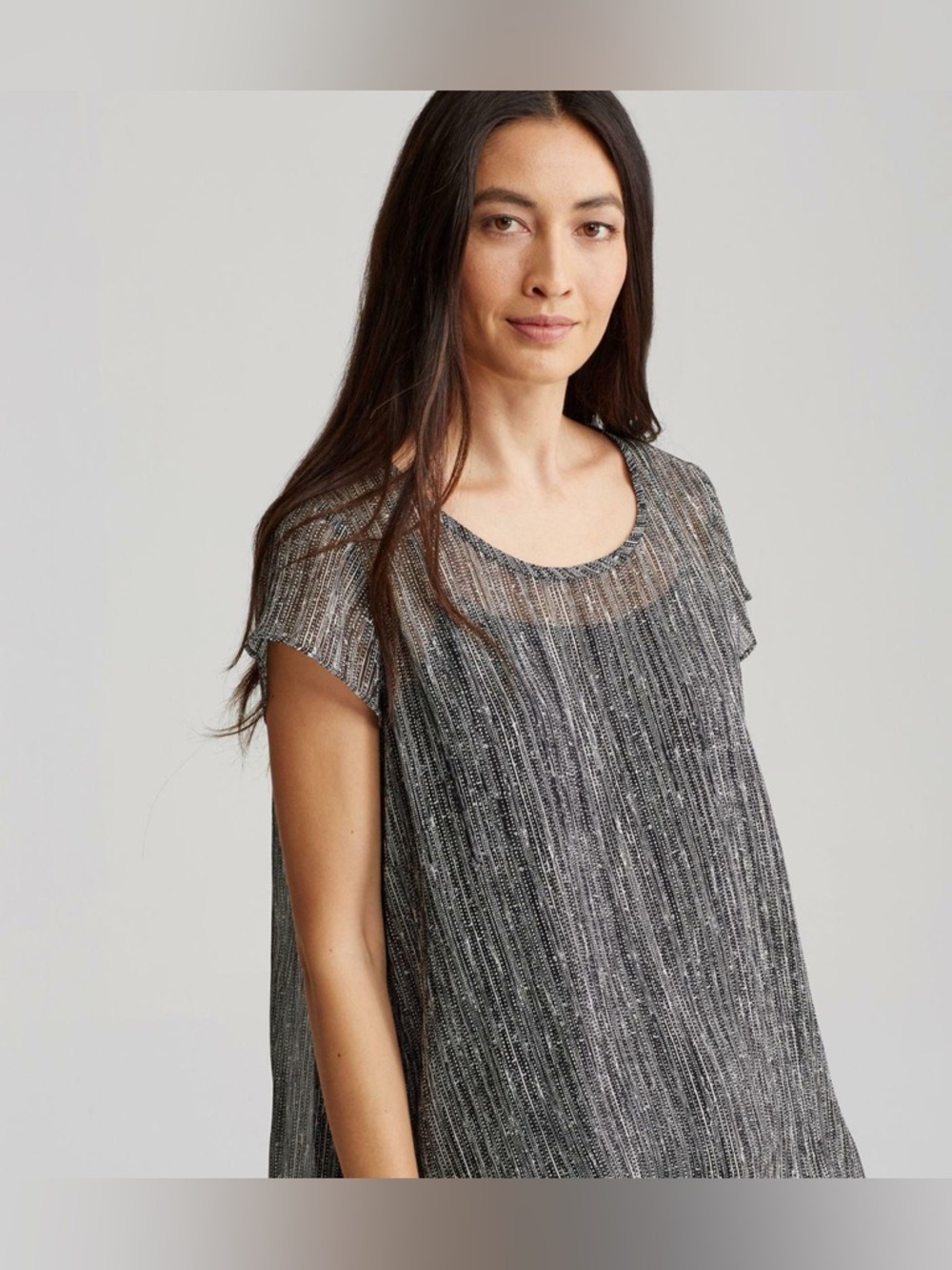 Eileen Fisher Silk Firefly Printed Scoop Neck Flowy Crinkle S